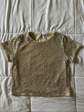 Sequin Short Sleeve Gold Crop Top